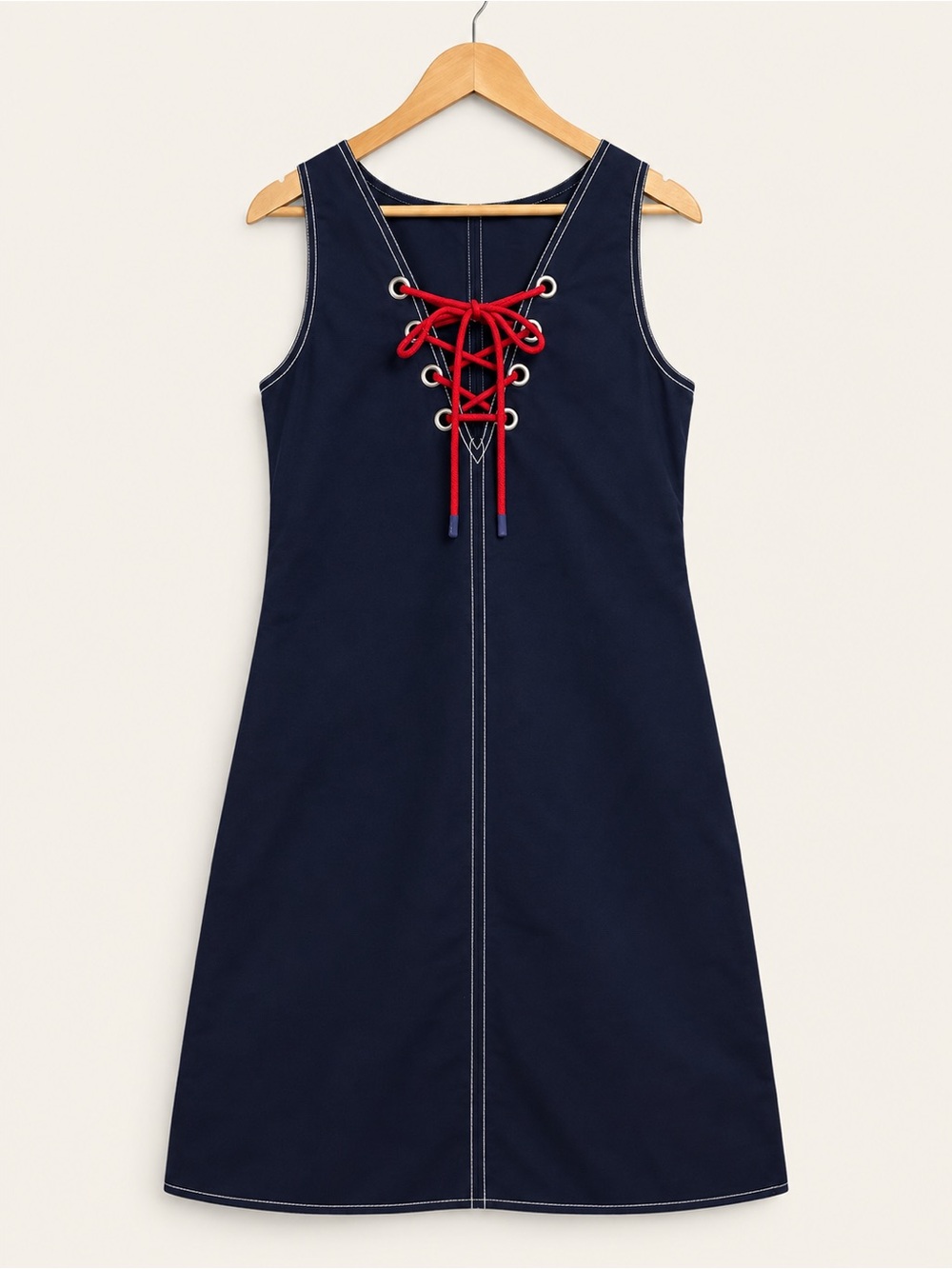 J. Crew Navy Tank Dress with Red Lace-Up Front